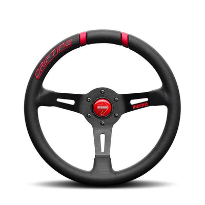 Momo Drifting Ratti (88 mm Syvyys), Musta Nahka, Musta vanne - 33 cm