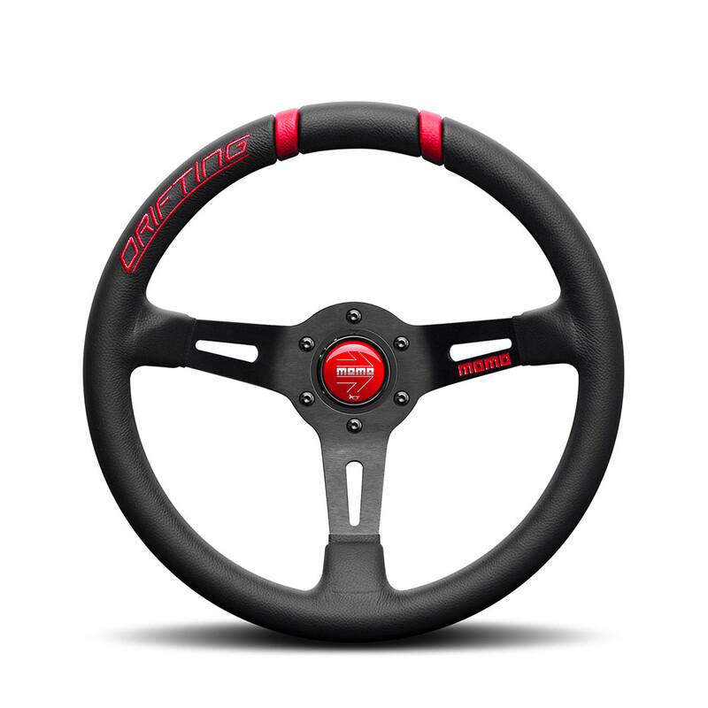 Momo Drifting Ratti (88 mm Syvyys), Musta Nahka, Musta vanne - 33 cm