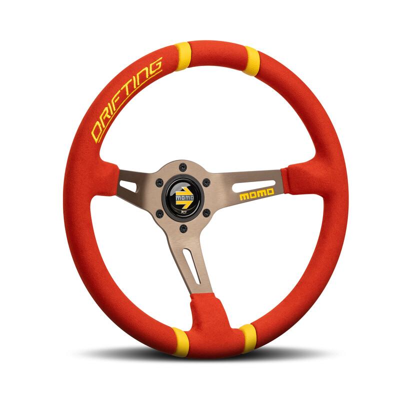 Momo Drifting Ratti (90 mm Syvyys), Punainen mikrokuitu, Antrasiitinväriset puolat - 35 cm