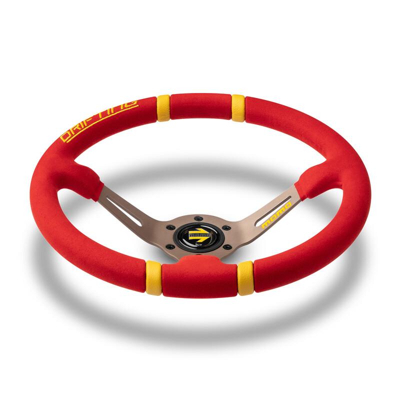 Momo Drifting Ratti (90 mm Syvyys), Punainen mikrokuitu, Antrasiitinväriset puolat - 35 cm