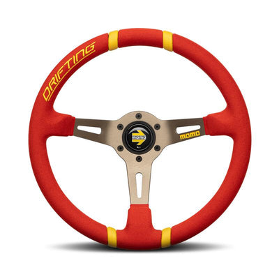 Momo Drifting Ratti (90 mm Syvyys), Punainen mikrokuitu, Antrasiitinväriset puolat - 35 cm