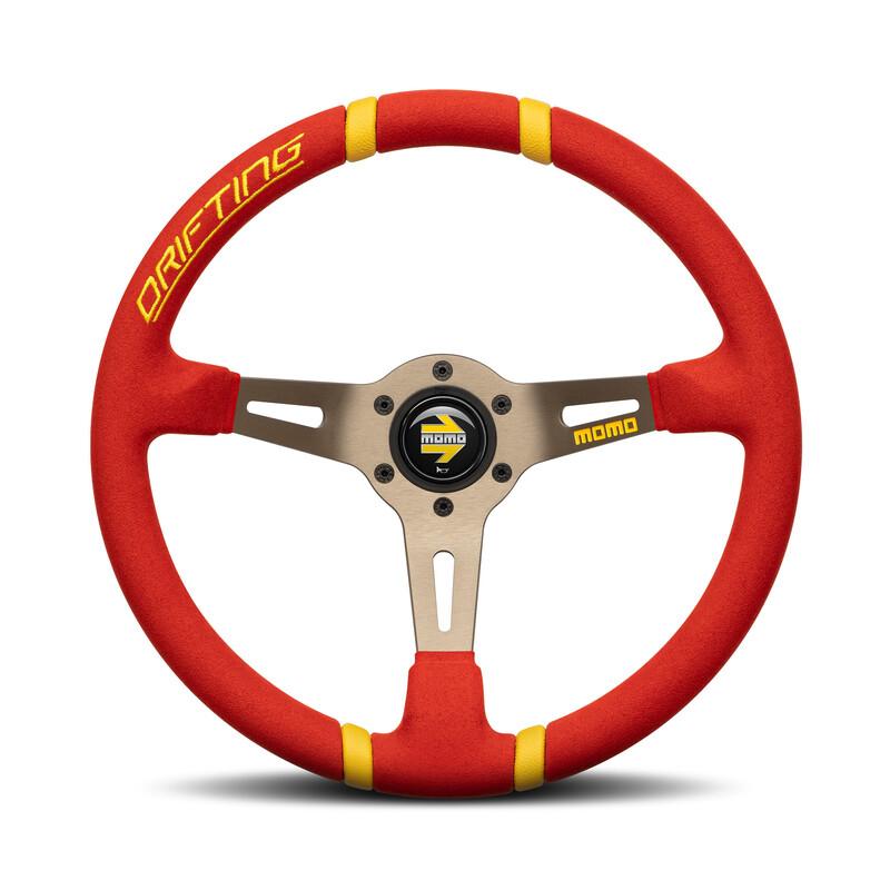 Momo Drifting Ratti (90 mm Syvyys), Punainen mikrokuitu, Antrasiitinväriset puolat - 35 cm