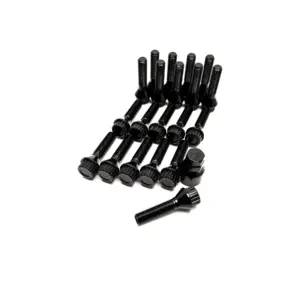 Mustat jatketut pyöränpultit M12x1.5 (20 kpl + hylsy)