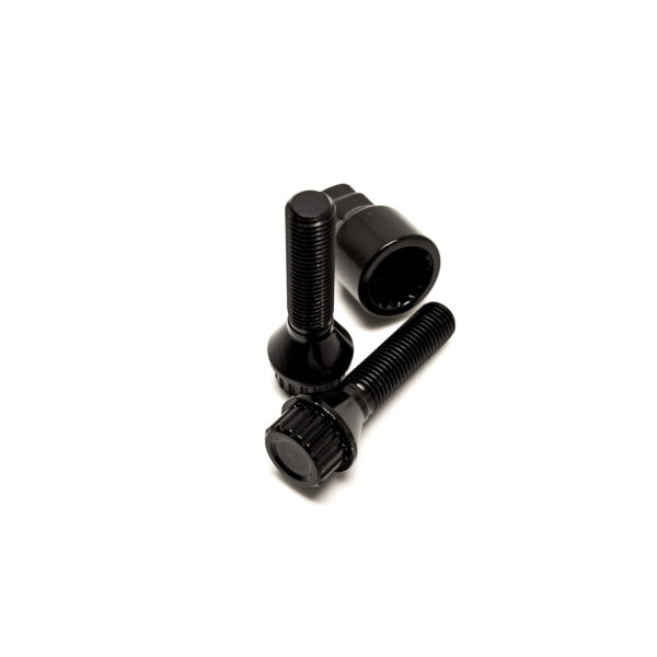 Mustat jatketut pyöränpultit M12x1.5 (20 kpl + hylsy)