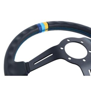 GReddy Sports "Deep Type" Ratti (80 mm syvyys), musta nahka, mustat puolat - 340 mm