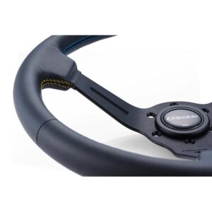 GReddy Sports "Deep Type" Ratti (80 mm syvyys), musta nahka, mustat puolat - 340 mm