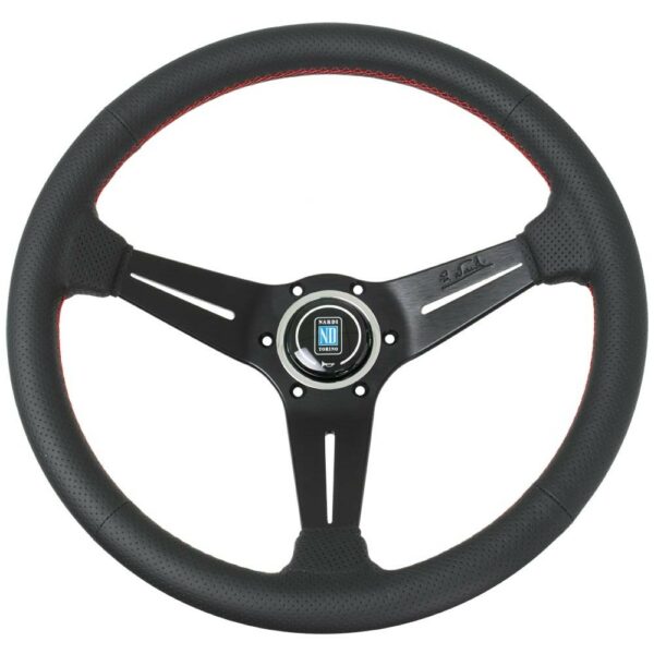 Nardi Classic ND36 Ratti, Musta Rei'itetty Nahka, Mustat Puolat, Punainen Tikkaus, 40 mm Syvyys