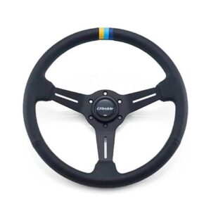 GReddy Sports "Deep Type" Ratti (80 mm syvyys), musta nahka, mustat puolat - 340 mm