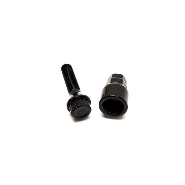 Mustat jatketut pyöränpultit M12x1.5 (20 kpl + hylsy)