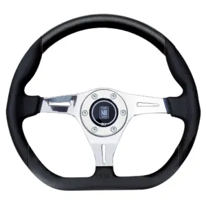 6314.35.3071.jpg Nardi Kallista Ratti, Musta Rei'itetty Nahka, Kromi Puolat, Ø35 cm