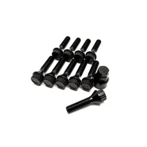 Mustat jatketut pyöränpultit M12x1.5 (20 kpl + hylsy)
