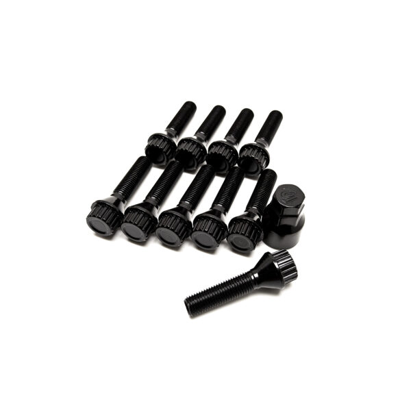 Mustat jatketut pyöränpultit M12x1.5 (20 kpl + hylsy)