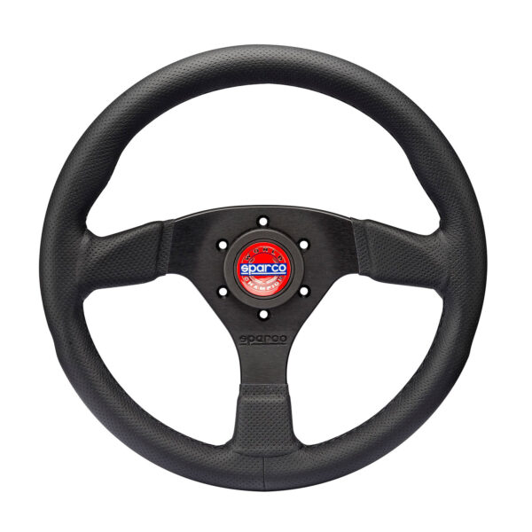 Sparco Champion 330 mm Ratti (39 mm Syvyys), Musta Nahka, Mustat Puolat