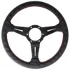 7f43ea4509aa41eb02b0ba0694e693f7.jpg Nardi Deep Corn Ratti, Musta Rei'itetty Nahka, Mustat Puolat, Punainen Tikkaus, 50 mm Syvyys, Ø33 cm