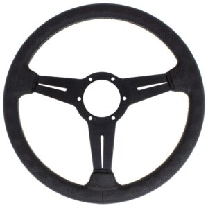8227dc6617336a7eb9e2078c4116a96a.jpg Nardi Classic ND34 Ratti, Musta Rei'itetty Nahka, Mustat Puolat, Harmaa Tikkaus, 40 mm Syvyys