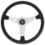 Nardi Classic ND34 Ratti, Musta Nahka, Satiini Puolat, Harmaa Tikkaus, 25 mm Syvyys