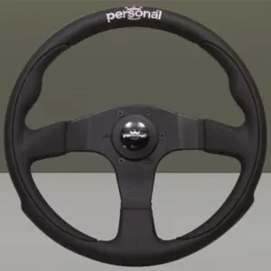 p-6521.35.2090-01.jpg Personal Pole Position Ratti - 350 mm - Musta Nahka & Perforoitu Nahka, Mustat Puolat, Hopeinen Logo