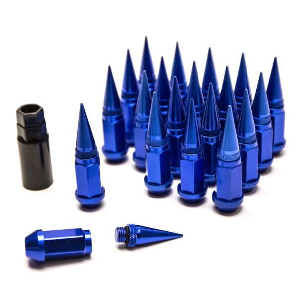 Siniset piikkitaotut alumiiniset pyöränmutterit - M12x1.25 (20 kpl)