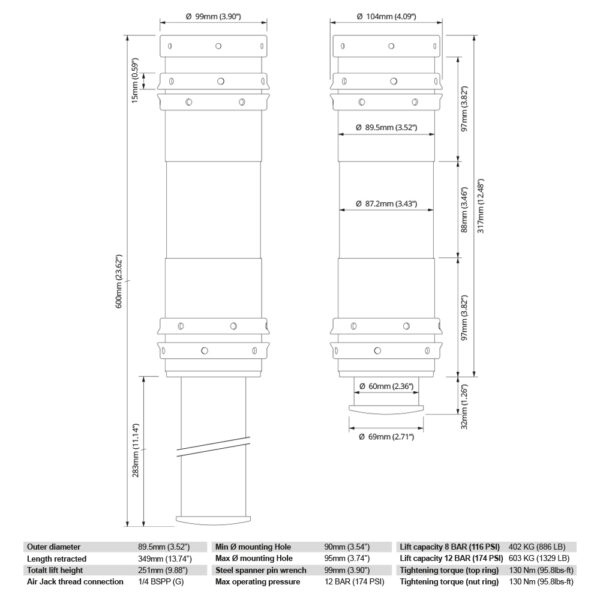 Air Jack 90 Kilpailu Täysi sarja 4kpl, 8bar