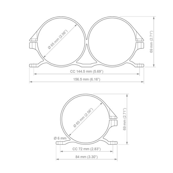 Yksittäinen universaali kiinnike 65mm, Bosch 044 lisäosalla