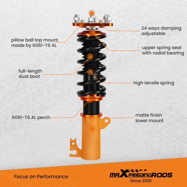 24-portainen vaimennussäädettävä coilover-jousitus Mazda 323 Protegé 1999–2003 Twin Tube -tyyppi