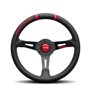 Momo Drifting Ratti (88 mm Syvyys), Musta Nahka, Musta vanne - 33 cm